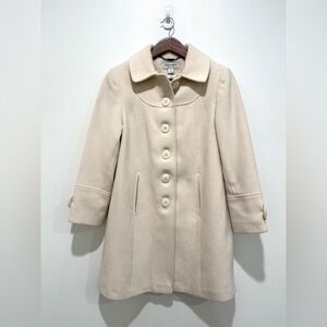 Vintage Preston & York Beige Wool Single Breasted Pea Coat Jacket Petite Size 8